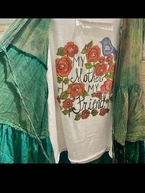 RB My mother, My Friend Tattered T-shirt With Floral Design & Blue Bird